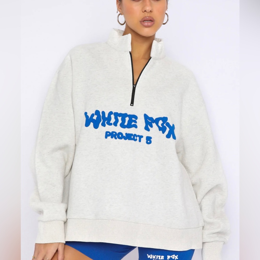 White Fox Boutique Project 5 Zip Front Sweater Gravity Grey SIZE S/M